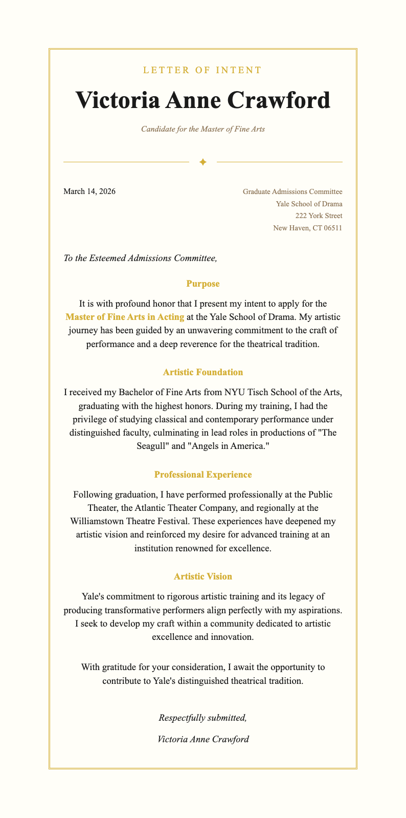 Certificate award letter of intent